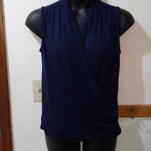 Lovely Benni Wrap Front Ruched Knit Top - Navy